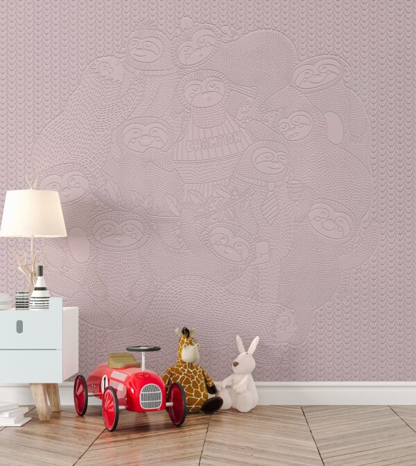 Happy Sloths Dimensional Wall Covering Greyed Lavender Sample